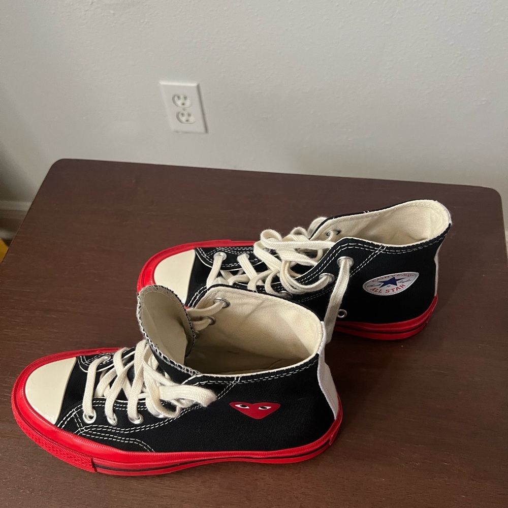 Converse Black and Red High-Tops with Heart Design